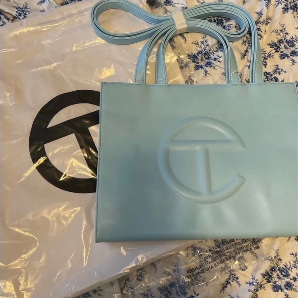 Medium pool blue telfar bag